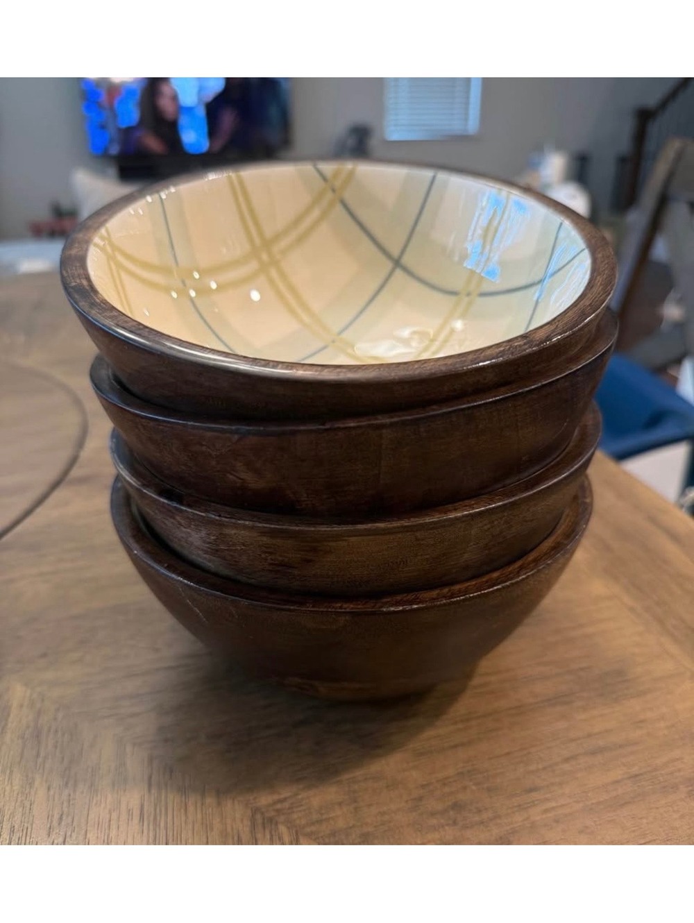 Dolly Parton Mango Wood Plaid Bowls Set of 4